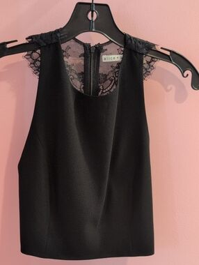 Alice + Olivia Black Lace-Back Sleeveless Shell